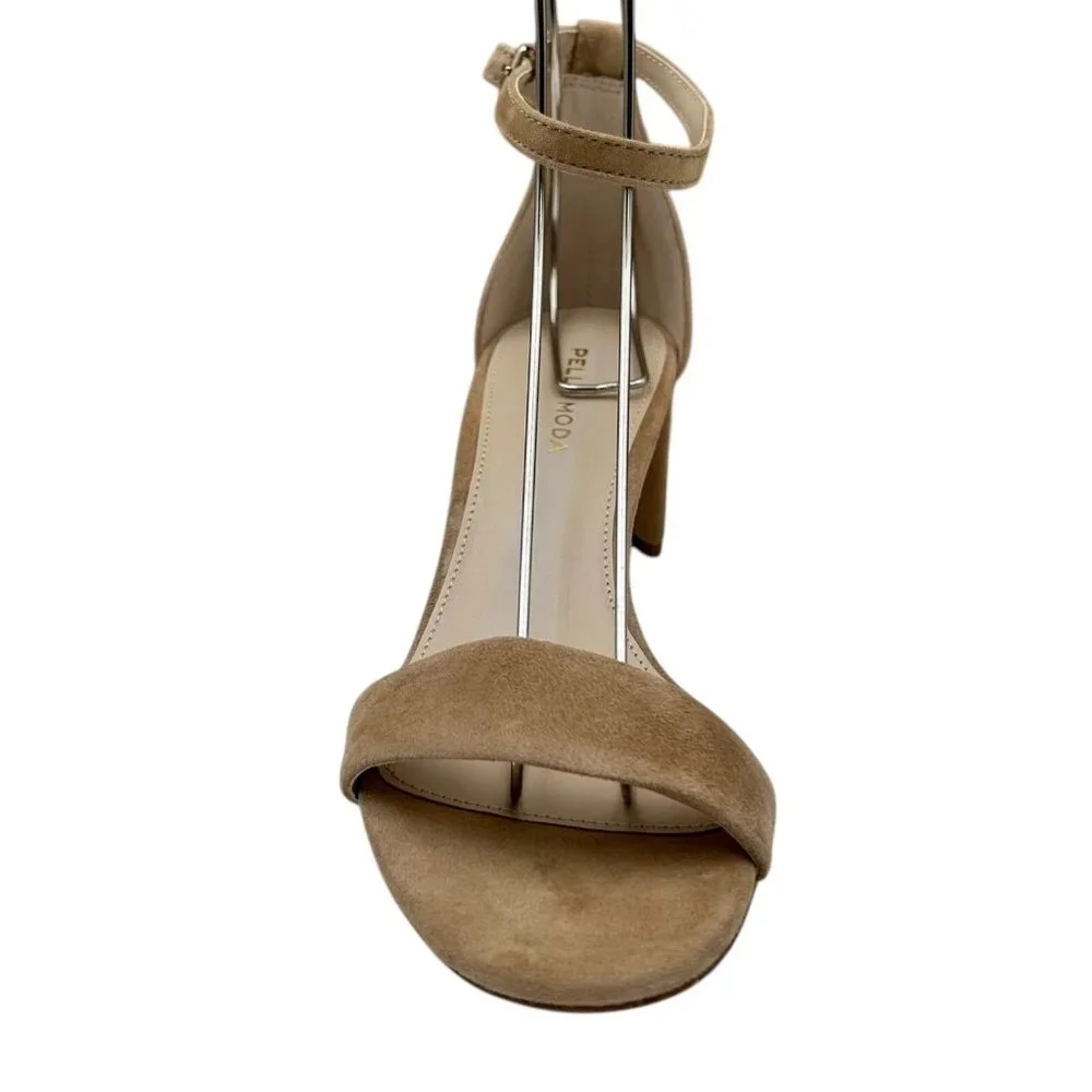 Pelle Moda Women’s Monroe Sandal‎ 8 Latte-Tan Suede Block Heel Ankle Strap